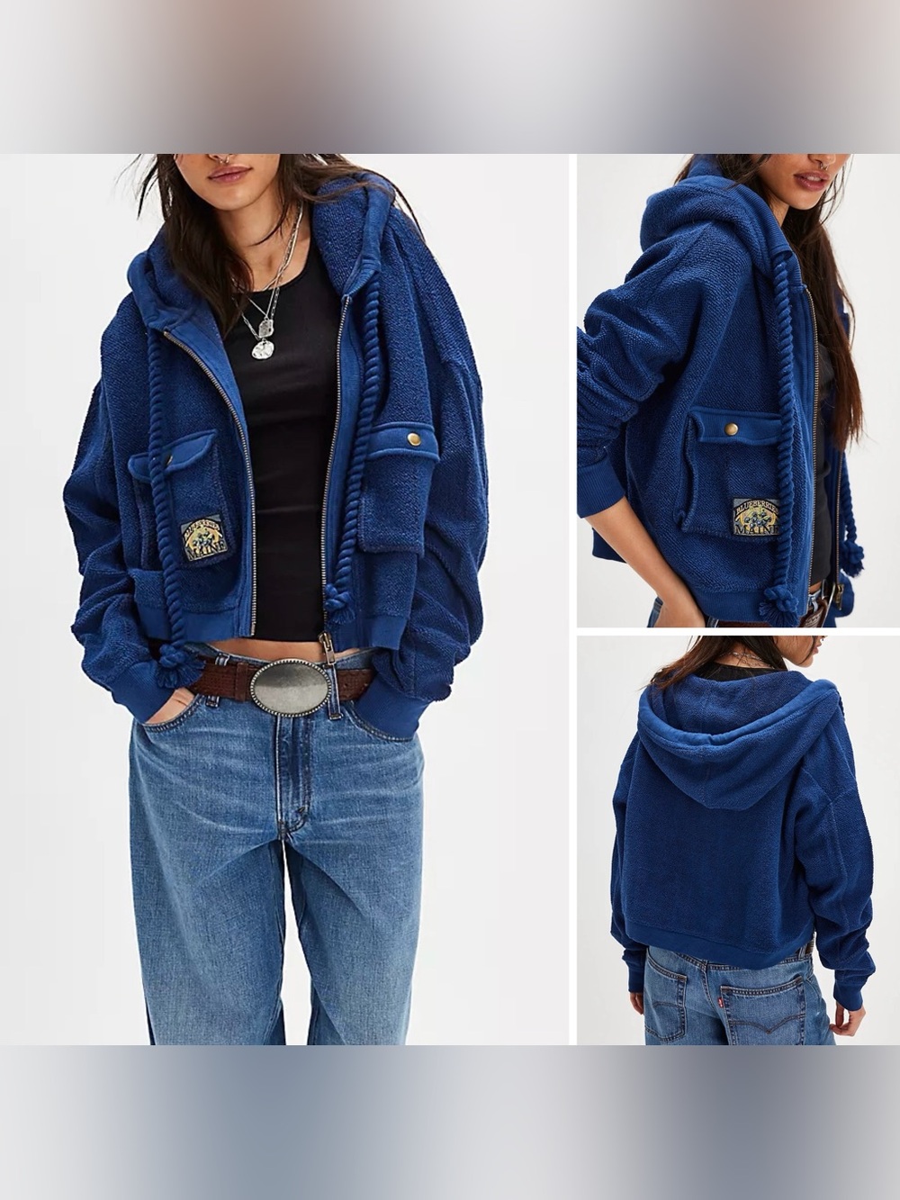 NWT Free People So Lush Sweatshirt - navy peony combo blue - large
